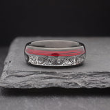 Acoustic. Mens Wedding Band with Guitar String Inlay