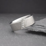 Cobra. Brushed Tungsten Ring With Cubic Zirconia Inlay