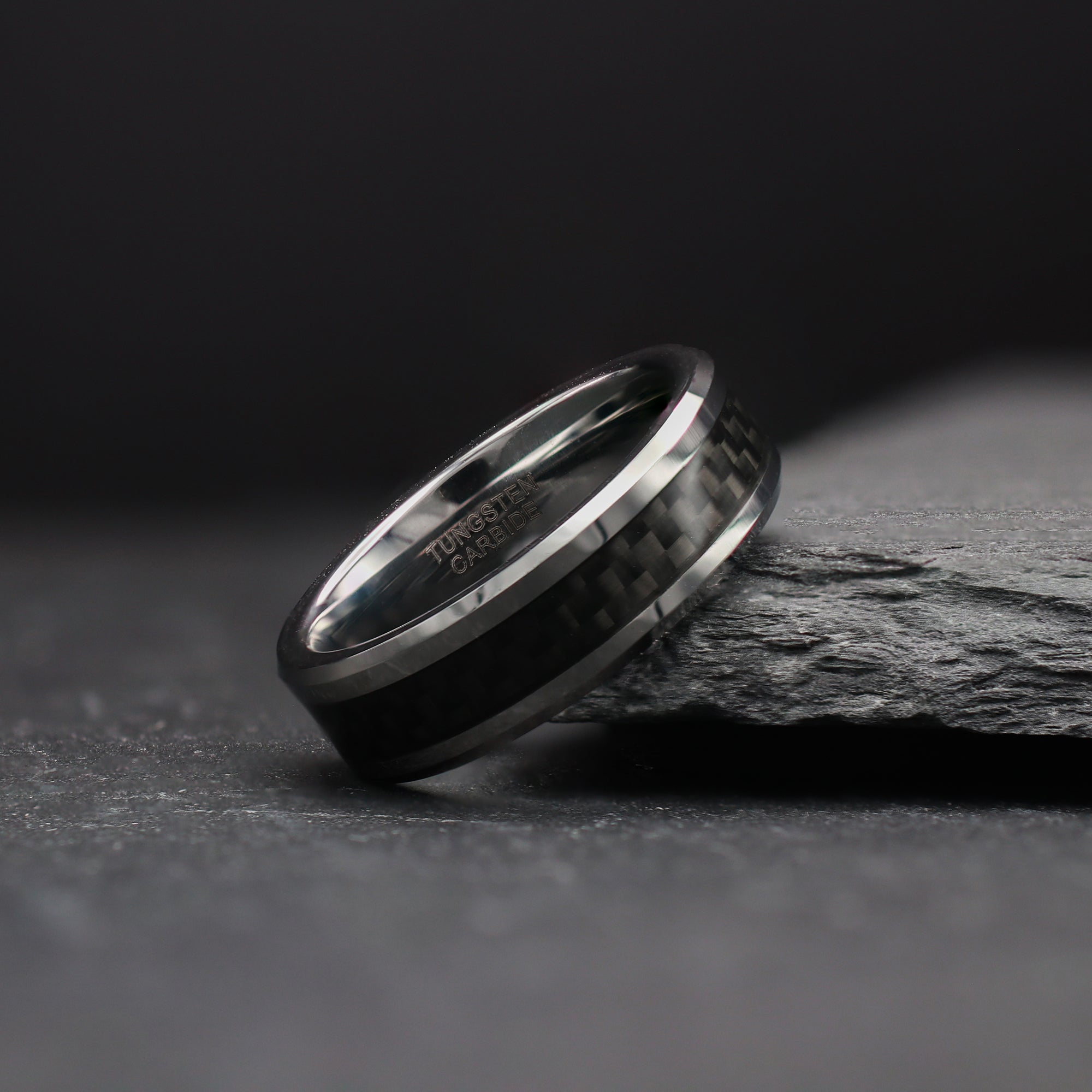 Commander. Mens Silver Carbon Fibre Wedding Band