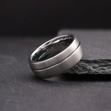 Halford. Brushed Silver Tungsten Ring with Groove Inlay