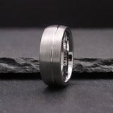 Halford. Brushed Silver Tungsten Ring with Groove Inlay