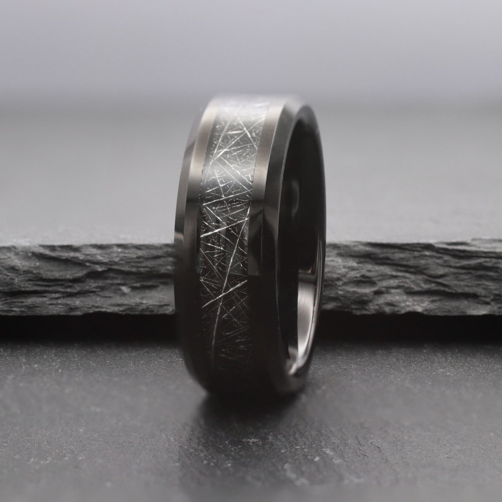 Meteor. Mens Wedding Band With Meteorite Inlay