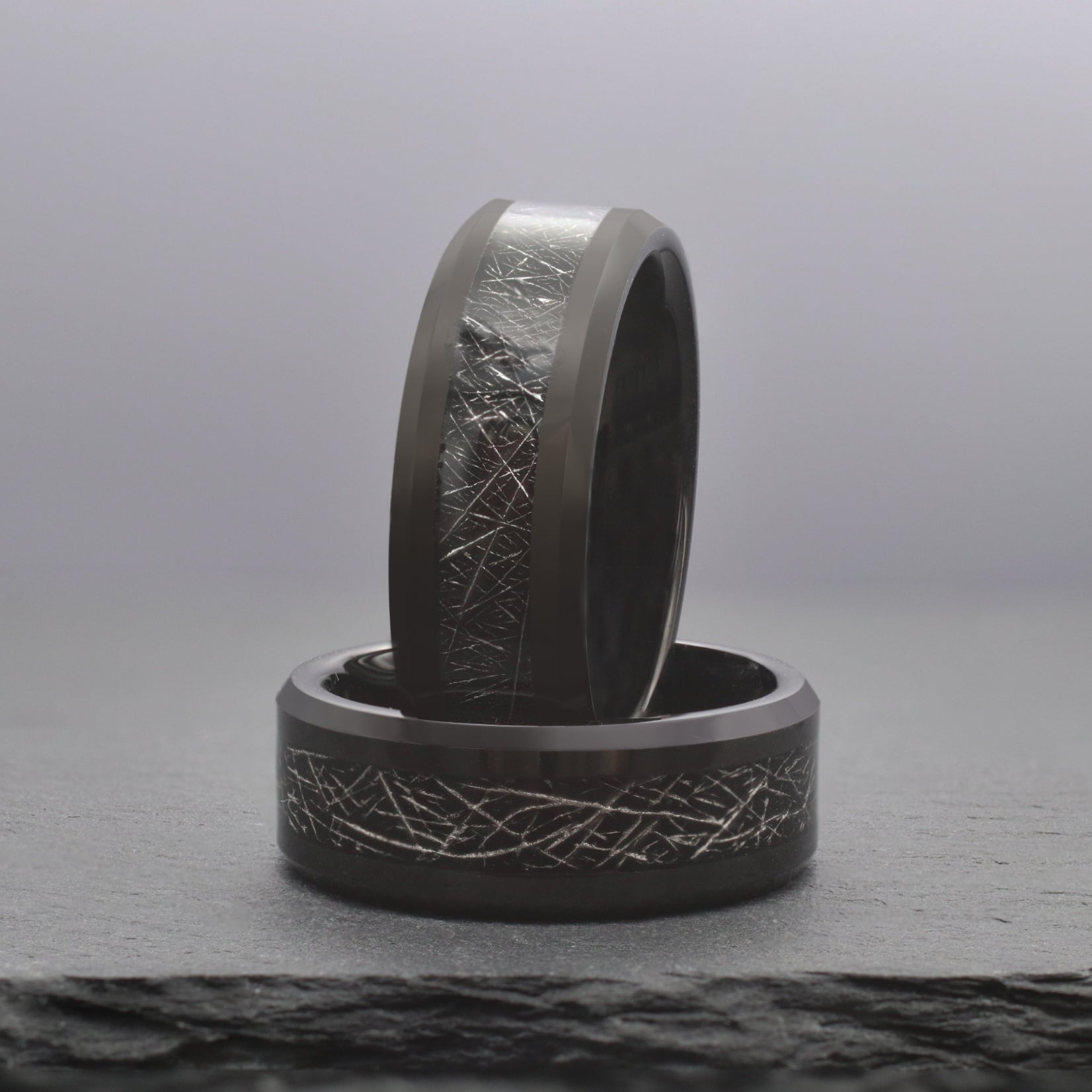 Meteor. Mens Wedding Band With Meteorite Inlay