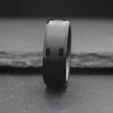 Onyx. Black Tungsten Wedding Band With Black Stripe