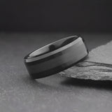 Onyx. Black Tungsten Wedding Band With Black Stripe