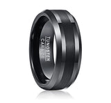 Onyx. Black Tungsten Wedding Band With Black Stripe