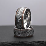 Steampunk. Silver Wedding Band With Gear & Wood Inlay