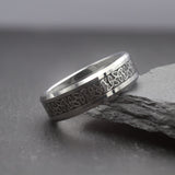 Trefoil. Silver Tungsten Ring With Trefoil Celtic Knot Inlay