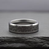 Trefoil. Silver Tungsten Ring With Trefoil Celtic Knot Inlay