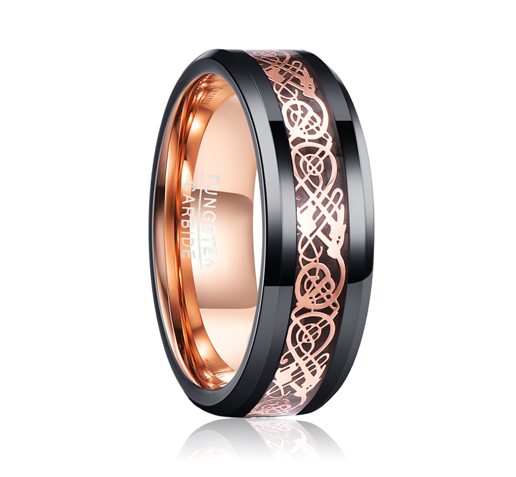 Tyrell. Black Tungsten Ring With Gold Celtic Dragon Inlay