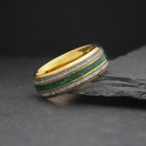 Verdant. Gold Wedding Band With Meteor & Malachite Inlay