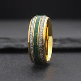 Verdant. Gold Wedding Band With Meteor & Malachite Inlay