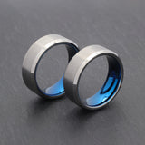 mens silver and blue two tone wedding band