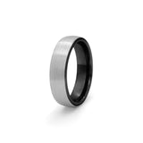 brushed silver and black wedding band