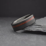 Forged. Mens Black Wedding Band with Whiskey Barrel Inlay