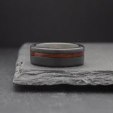 Forged. Mens Black Wedding Band with Whiskey Barrel Inlay