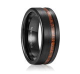 Forged. Mens Black Wedding Band with Whiskey Barrel Inlay