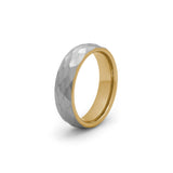 grey and gold hammered tungsten wedding ring