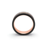 mens silver, black & rose gold tungsten wedding band