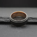 mens black and rose gold wedding band