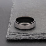 mens silver and black two tone wedding band