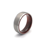 silver tungsten and maple wood wedding ring for men side view